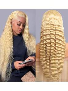 613 13x4 Lace Front Wigs Human Hair With Natural Hairline 250 Density Deep Wave Lace Front Wigs Human Hair With Baby Hair Kinky Curly Human Hair Wig Glueless Wigs Human Hair Pre Plucked For Women 40 Inch - 613 - 查看 3