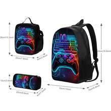 3 PiecesGaming Keyboard And Controller Patterned Backpack For Teens And Adults With Personalized Style, Book Bag, Lunch Bag, Pen Pouch - Multicolor - View 4