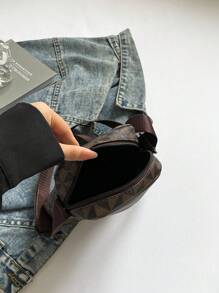 格纹休闲单肩斜挎包，男女通用时尚运动斜挎包个性方形手提包，男女通用商务包竖款鲨鱼嘴设计女包