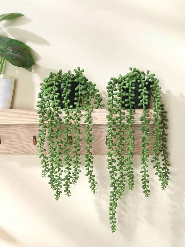 1/2/3pcs Artificial Plants, Hanging Potted Plants, Wall Hanging Racks Decor, Suitable For Indoor, Outdoor, Living Room Shelf Decor (Pots Not Included)