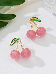 1pc/Set Fashionable French Sweet Cherry Pendant Necklace & Earrings Jewelry Set For Women, Elegant & Cute For Party, Daily Wear, Valentine's Day Gift - Elegant Style - View 9