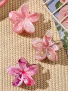 3pcs/6pcs Set Summer Marble Pattern Glossy Pink Daisy Flower Sweet Cute Small Hair Claw Bangs Clip Ponytail Holder Hair Accessories
