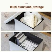 Foldable Storage Ottoman Furniture Bench - Slim Footprint High Density Foam Seat Stool With Breathable Tech Fabric, Multi-Functional Footrest For Entryway Shoe Changing, Living Room Bedroom Compact Furniture Storage - White - View 5