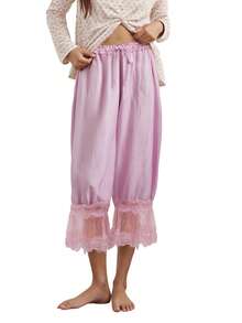 Women Lace Trim Bloomers Casual Elastic Mid Rise Ruffle Cropped Pants Loose Slips Trousers Comfort Bottoms - Pink - View 7