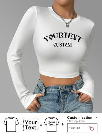 Personlig långärmad T-shirt, present till flickvän/fru - Lägg till ditt eget foto/text (familjefoto/selfie/motto/slogan) för att designa en specialtryckt T-shirt, perfekt present till Thanksgiving, karneval, jul, bröllop, födelsedag, semester/helgdag, skola/tävling, sport/klättringstillfällen