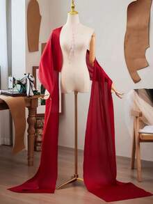 1 件女士长披肩，有淡紫色、粉色、白色、黑色、红色可选，优雅的婚礼披肩，面纱围巾适合婚礼、宴会、表演、派对、旅行摄影道具、婚纱配饰、节日装饰、韩国复古风格长雪纺围巾、婚纱、旗袍外套披肩 - 彩色 - 查看 9