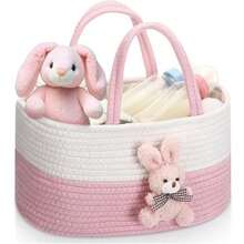 1pc Cute Plush Doll Design Diaper Storage Basket, Stroller Organizer With Handle, Large Baby Bath Caddy, Handwoven Storage Basket, Newborn Nursery Storage Bin, Baby Clothes Organizer - Multicolor - View 11
