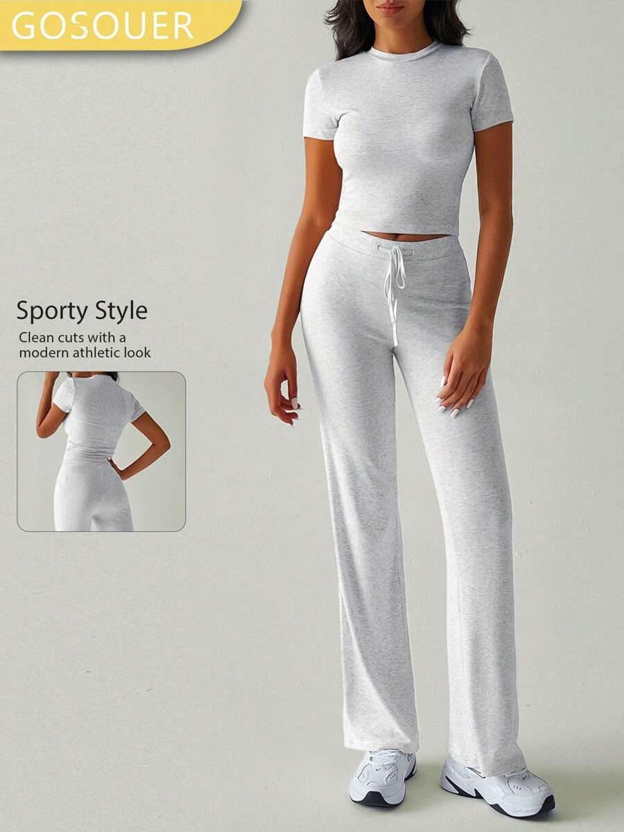 GOSOUER Women's 2 Pieces Outfits Summer Loungewear Sets Crop Top & Joggers Set Lightweight Tracksuit With Pockets Casual Streetwear