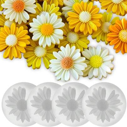 4PCS Daisy Flower Candle Molds For Candle Making, 3D Flower Resin Candle Soap Molds, Floral Silicone Mold, DIY Epoxy Casting Wax Plaster Polymer Clay Craft