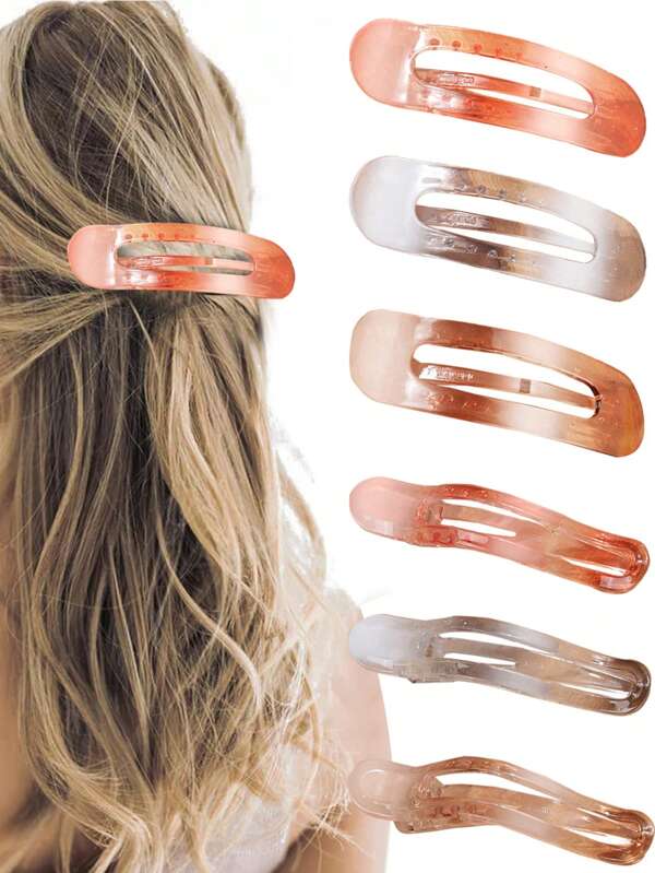 6pcs/Set Women's Gradient Transparent Hair Clips, Fresh Style With Acrylic Gradient Hollow Design, Minimalist, Suitable For Daily Use, Outings And Travels, Claw Clips, Hair Claws, Hair Slide, Hair Barrettes
