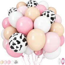 60Pcs Cow Print Balloons, Pastel Pink Cow Print Latex Balloons, Pink Cream Beige White Balloons For Birthday Baby Shower Cowgirl Rodeo Farm Animals Gender Reveal Party Decorations Supplies - Multicolor - View 2