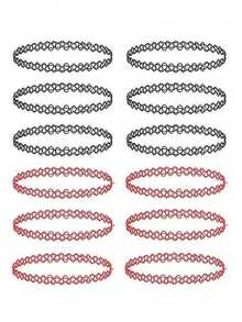 12pcs Women Braided Fishing Line Tattoo Vintage Choker Necklace Set - Multicolor - View 4