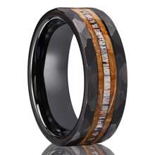 时尚欧美风格男士不锈钢戒指，激光雕刻木镶嵌，复古自然设计