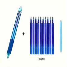 1套符合人体工学的伸缩笔套装：1支笔、10支笔芯、1块橡皮擦（摩擦式），黑色，塑料材质，适合学校用品，开学季必备 - 彩色 - 查看 5