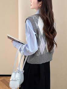 Women's Retro Soft Rhombus V-Neck Pullover Vest, Autumn/Winter - Multicolor - View 5