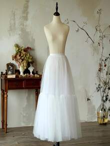 1 件女士洛丽塔蛋糕裙带衬裙，长款柔软薄纱高腰裙，女士秋季服装 - A - 查看 2