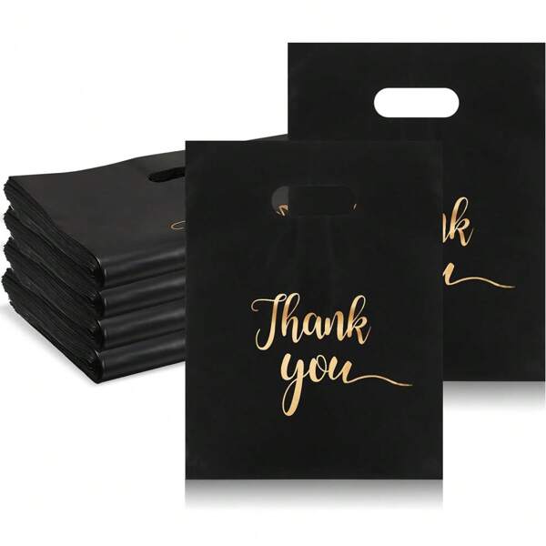 50/100pcs Thank You Product Bag, Plastic Shopping Bag, Retail Bag, "Thank You" Gift Bag, With Handle, Suitable For Boutique Stores, Parties, Business Occasions, Stores, Retail, Gift Giving Is Also The Best Packaging, With Multiple Sizes To Choose From And Can Be Used In Various Occasions