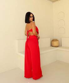 TAILORED STRAP-UP CROPPED SET WITH CUSHIONS AND PANTS WITH ZIPPER