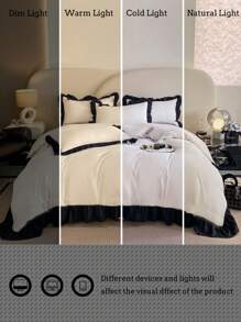 1 Duvet Cover + 2 Pillowcases 3 Pieces Set, White & Black Ruffled Soft & Comfortable, Suitable For Bedroom & Guest Room, Machine Washable, All Season - Black and White - View 6