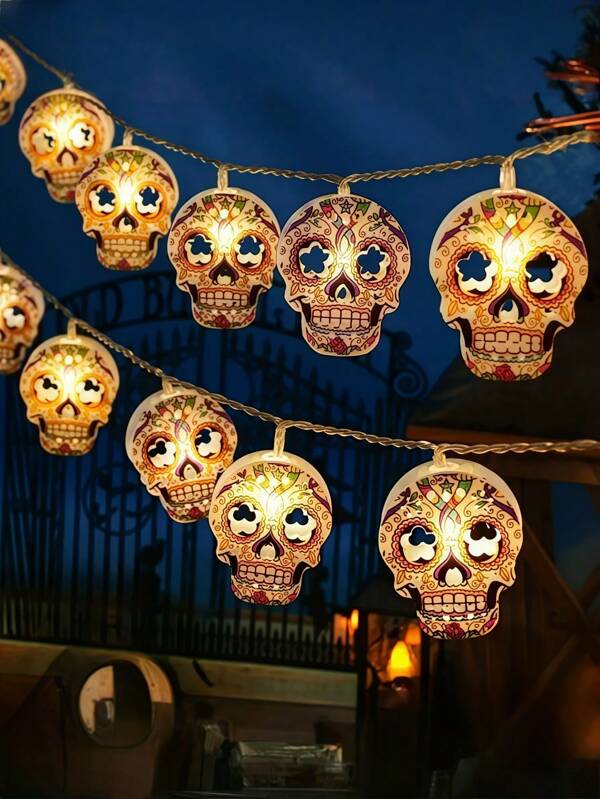 2M/3M Luces de cadena con calaveras de colores para Halloween, luces decorativas con calaveras pintadas en estilo de arte de terror, alimentadas por batería, adecuadas para escenas de bar interiores, decoración de terror durante Halloween y otoño, decoración de sala de estar, dormitorio, chimenea, pared y escalera, decoración de porche y patio exterior, decoración de fiesta y festival de Halloween, decoración del hogar, decoración de fiesta, decoración de Halloween, decoración de habitación, decoración de jardín de Halloween como regalo