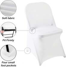 6 Pack Gold Spandex Folding Chair Covers In Stretch Washable Fabric Wedding, Party, Holidays, Celebration, And Other Special Events - 白色折疊椅 - 查看 4