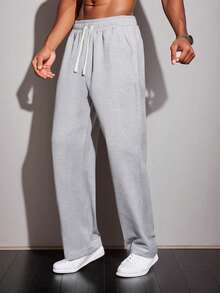 3pcs Black + Dark Grey + Light Grey Fashion Casual Sports Drawstring Waist Straight Leg Pants, Men's Regular Fit Sweatpants, Joggers, Gift For Men