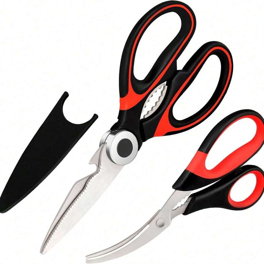 Local Warehouse Arrive In Three,2pcs
Kitchen Scissors, Heavy-Duty Kitchen Scissors, Seafood Scissors, Stainless Steel Sharp Food Cooking Scissors, Suitable For Meat, Bones, Fish, Poultry, Vegetables, Chicken, Dishwasher Safety