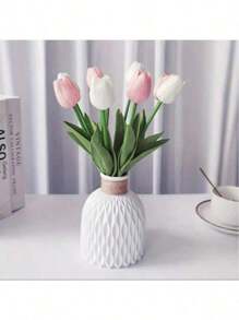 1个简约实用塑料花瓶，人造花展示花瓶，日常家居装饰和桌面收纳，适用于干花或人造花，可放置于桌子或架子上。