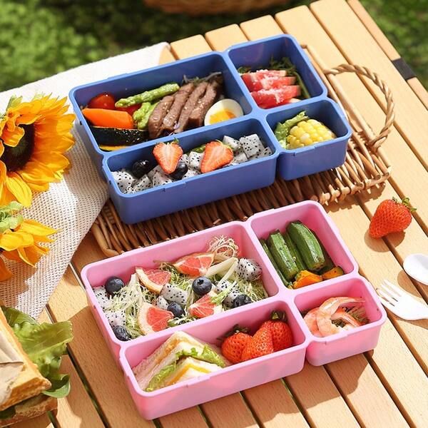 1pc Macaron Colored Lunch Box With Four Styles, Equipped With Cutlery, Flip Design, Suitable For Carrying Lunch, Camping And Picnicking, Eye-Catching Contrasting Color Design