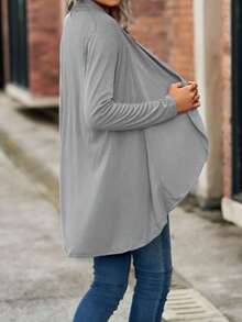 Women Long Sleeve Cardigan Open Front Solid Ladies Jacket Fall Tops For Casual Daily - Light Grey - View 5