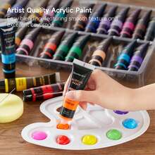 Art 48 Pack Acrylic Paint Set, 30 Colors Acrylic Paint (36ml) With 10 Brushes 5 Canvas 1 Paint Knife 1 Palette 1 Sponge, Complete Set Kids, Adults Painting On Canvas Rocks Wood Ceramic - 1 - 查看 4