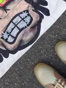 Manfinity Streetrush Men Vacation Round Neck Funny Graphic Short-Sleeved T-Shirt, Oversized Cartoon Head Pattern, Ins Street Loose Top, Boyfriend Gift - 白色 - 查看 5