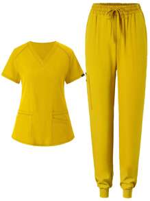 Scrubs Uniform, Women Athletic Uniform Suit With Pockets, Breathable Nurse Workwear Set