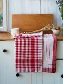 Made In Turkey – 4-Piece Kitchen Towel Set (2 Gingham + 2 Large Checkered Towels) – 50x70 Cm – 80% Cotton 20% Polyester – Dish Drying & Cleaning Cloths - Khaki - View 2