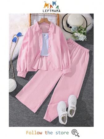 Left Mama 2件套女童秋季新款长袖衬衫上衣和裤子