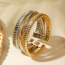 1 قطعة أساور عصرية بتصميم هندسي متعدد الطبقات ملفوفة بخطوط، أساور على شكل عظام الثعبان مفتوحة، مناسبة للارتداء اليومي والحفلات والتجمعات