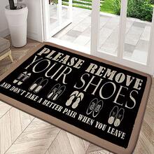 1 pieza Felpudo con diseño de letras "POR FAVOR, QUÍTESE LOS ZAPATOS", estilo minimalista moderno de poliéster rectangular grueso para decoración de entrada, absorbente y antideslizante, felpudo de bienvenida lavable a máquina para piso de cocina - Multicolor - Ver 1