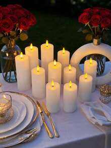 4/12pcs Flameless Candles, Battery Operated LED Candles With Timer And Remote Control, Plastic Electric Fake Candles That Won't Melt, Ivory Color Warm Flame Candles, Suitable For Home, Various Holiday Atmosphere Lights For Outdoor, Indoor, Patio, Christmas, Halloween, Easter, Graduation, Valentine's Day, Wedding, Party Decor - 米色 - 查看 7