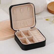 Mini And Portable! Solid Color PU Leather Jewelry Box, Very Convenient For Travel Storage Of Necklaces, Rings And Earrings, Dust-Proof Design To Protect Exquisite Accessories - 淺粉色 - 查看 9