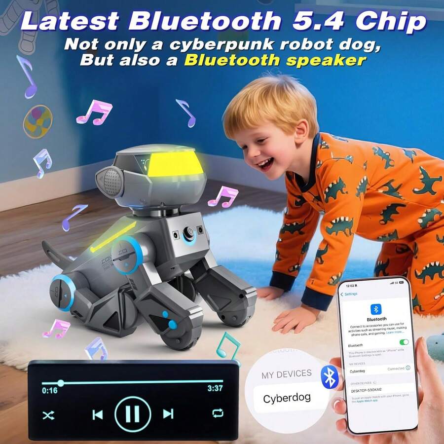 Robot Dog For Kids,Programmable Smart Robotic Dog With Multi-Color LED Eyes, Singing Dancing Rechargeable Remote Control Robot Pet Interactive Toy Christmas Gift For Boys & Girls Ages 3-8 - Grey - View 1