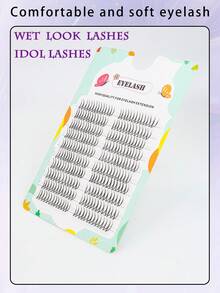 100片/套 韩国女团偶像假睫毛，C型卷翘，分段式自然卡通眼妆，保湿效果，透明睫毛梗，单根假睫毛，适合日常妆容，可在家DIY嫁接睫毛，柔软易用 - 黑色 - 查看 8