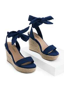 Womens Open Toe Espadrilles Wedges Tie Lace Up Cute Ankle Strap Platform Sandals Dressy Shoes - Màu xanh hải quân - Xem 8