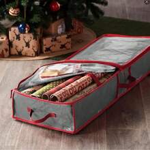 1pc PE Packaging Paper Storage Box, Christmas Gift Wrapping Paper Storage Bag With Pockets, Holiday Decor Under Bed Organizer - PE Material - View 6