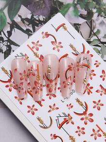 2 件秋季芙蓉图案美甲贴纸法国芙蓉闪光金贴花自粘 DIY 饰品美甲装饰适用于水晶指甲用品美甲配件适用于秋冬美甲设计 - 彩色 - 查看 6