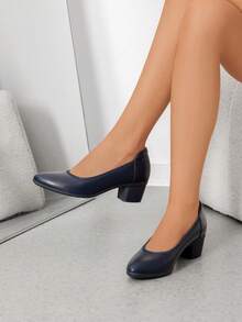 Women's Low Chunky Block Heel Dress Shoes Closed Pointed Toe Comfortable Heels Work Wedding Office Pumps Shoes - 藏蓝色 - 查看 9