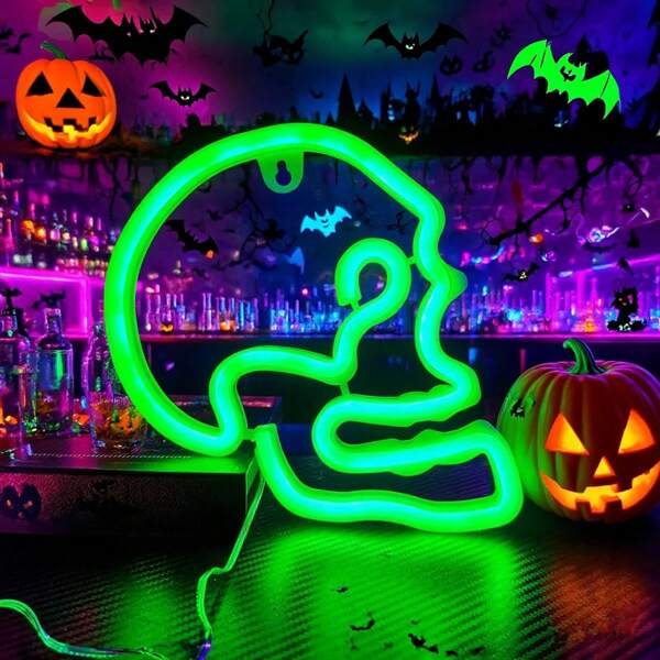 1pc LED Skull Neon Light Wall Decor, Battery/USB Powered Fairy Light For Halloween, Holiday Party, Home Decoration, Bedroom, Living Room Halloween Decor Light Home Decor Party Decor Halloween Decoration Room Decor Halloween Garden Decor For Gift Fairy