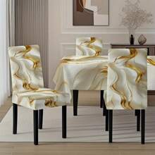 Set de 5 piezas/7 piezas de mantel y funda para silla de mármol ondulado de platino de alta calidad, lavable, adecuado para todas las estaciones, decoración del hogar, fiesta interior y exterior