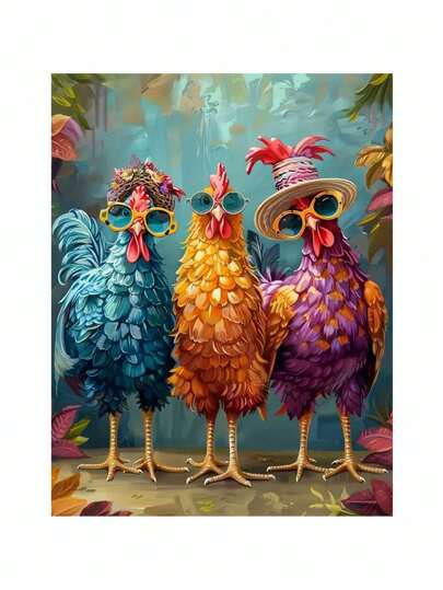 Paint By Number For Adults Beginner, DIY Gift Canvas Painting Kits,Three Chickens Oil Painting Kit, DIY Paint Adult Crafts For Gift Home Wall 16x20inch