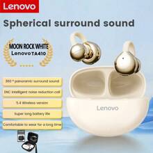 Lenovo Auriculares inalámbricos Bluetooth Lenovo TA410 TWS tipo clip para la oreja, Bluetooth 5.4, control táctil, larga duración de la batería, con micrófono de reducción de ruido, auriculares para música, oficina, deportes y juegos