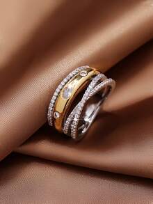 1pc Fashion Infinity Zirconia Crossover Design Ring, Gift For Mom, Women, Wedding, Anniversary, Party - Two-color - View 2